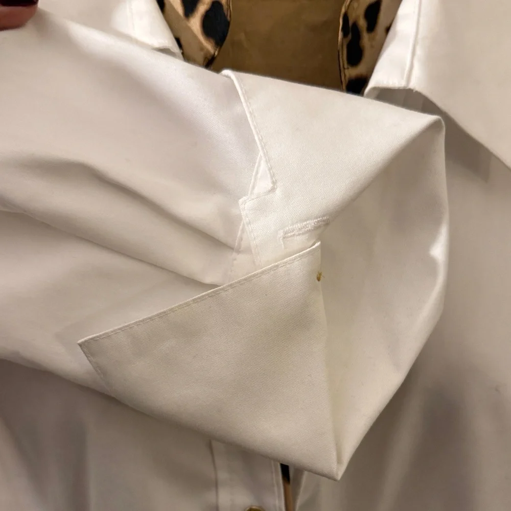 Calvin Klein White Button-Down Shirt with Leopard Trim - Picture 7 of 8
